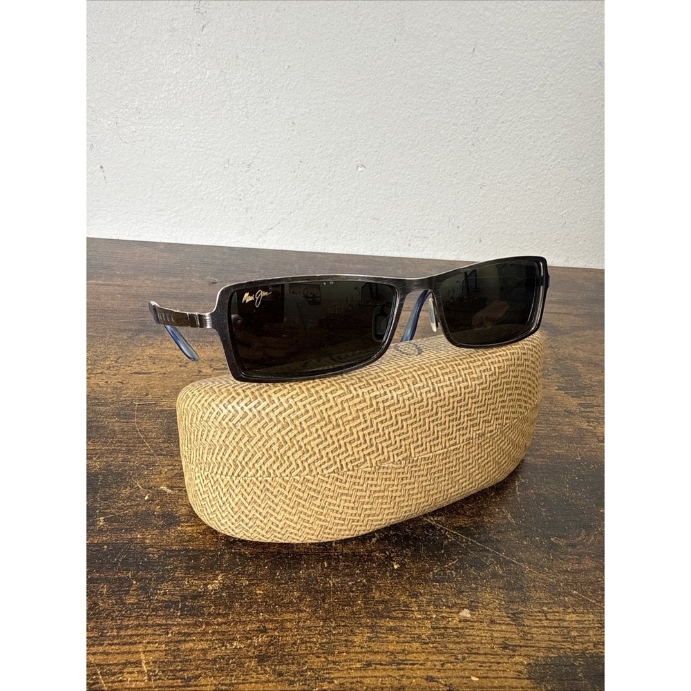 Maui Jim Shark Pit MJ 228 20 Brushed Silver HCL Gray Polarized Sunglasses